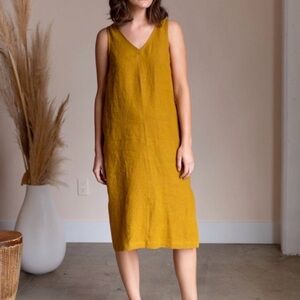 Harve Benard Mustard Midi Dress with cardigan 100% Linen